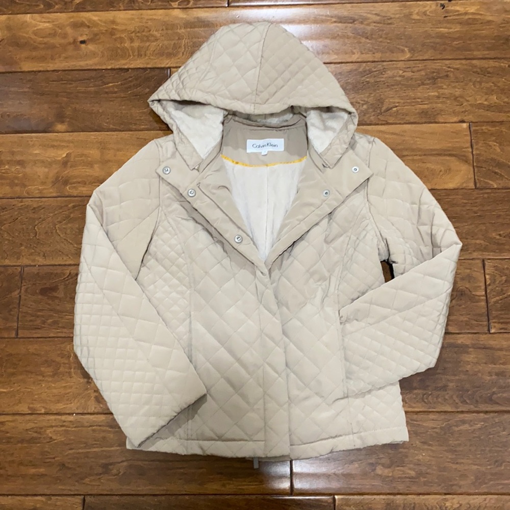 Calvin Klein Fur lined quilted zipper jacket with pockets